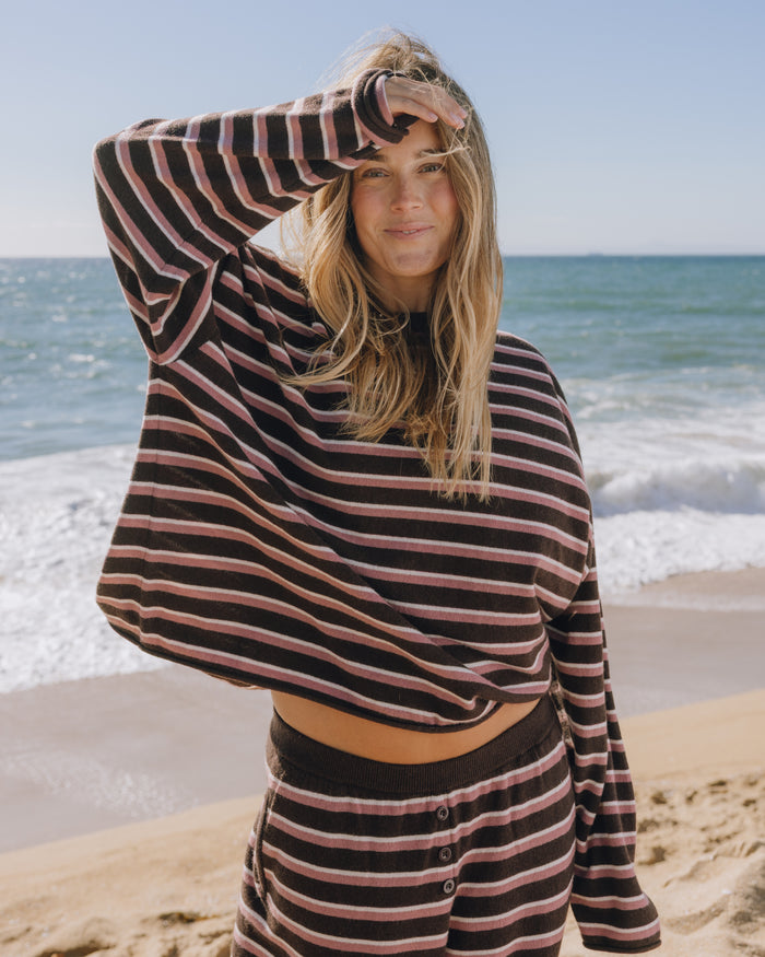 Oversized Cashmere Sweater - Coco + Wine + Cream Stripe with Monochrome Patch