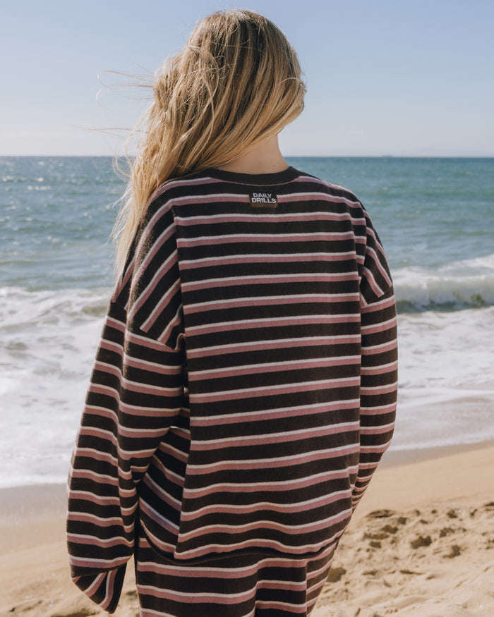 Oversized Cashmere Sweater - Coco + Wine + Cream Stripe with Monochrome Patch