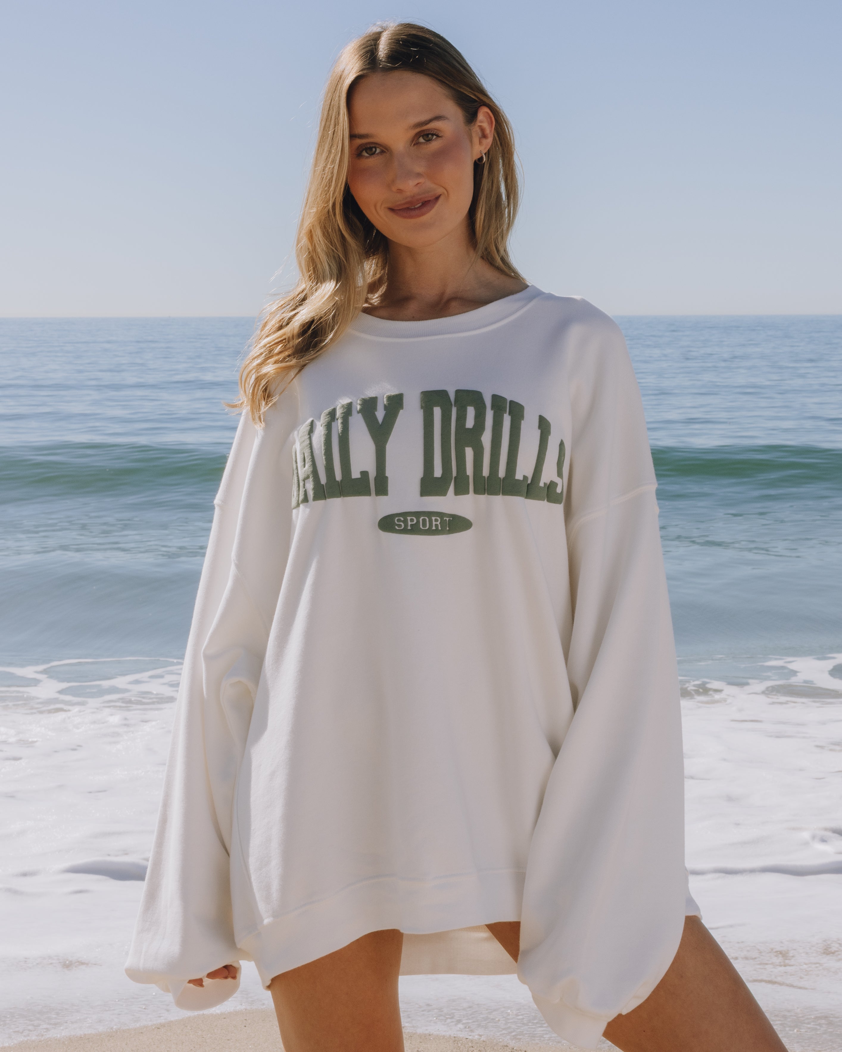 Oversized Sport Crew - Raw White with DD Green