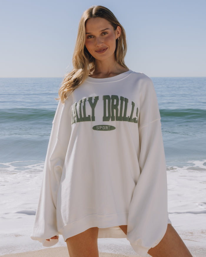 Oversized Sport Crew - Raw White with DD Green