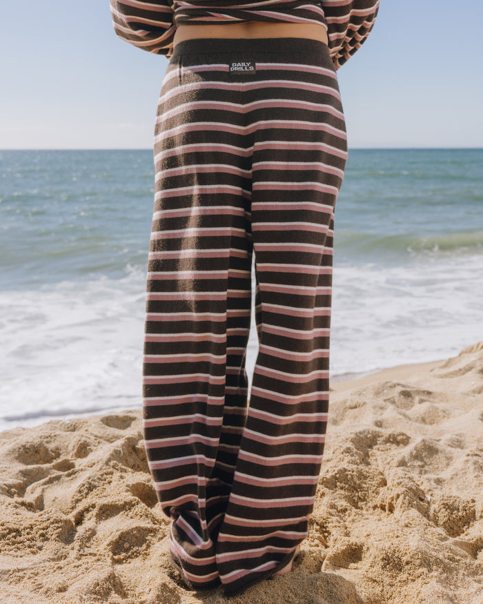 Cashmere Resort Pants - Coco + Wine + Cream Stripe with Monochrome Patch