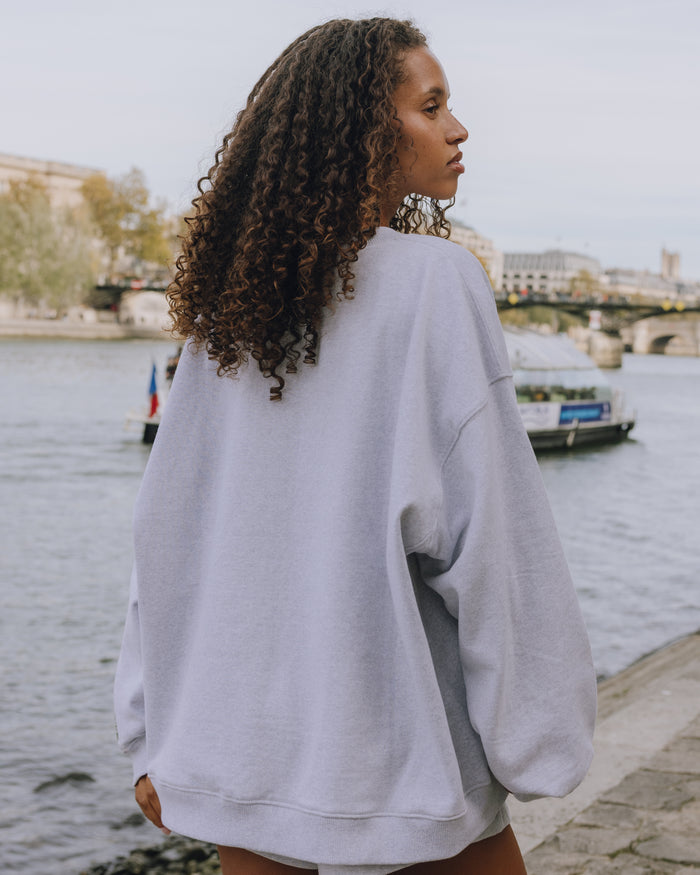 Oversized Fleece Bisous! Crew - Heather Grey