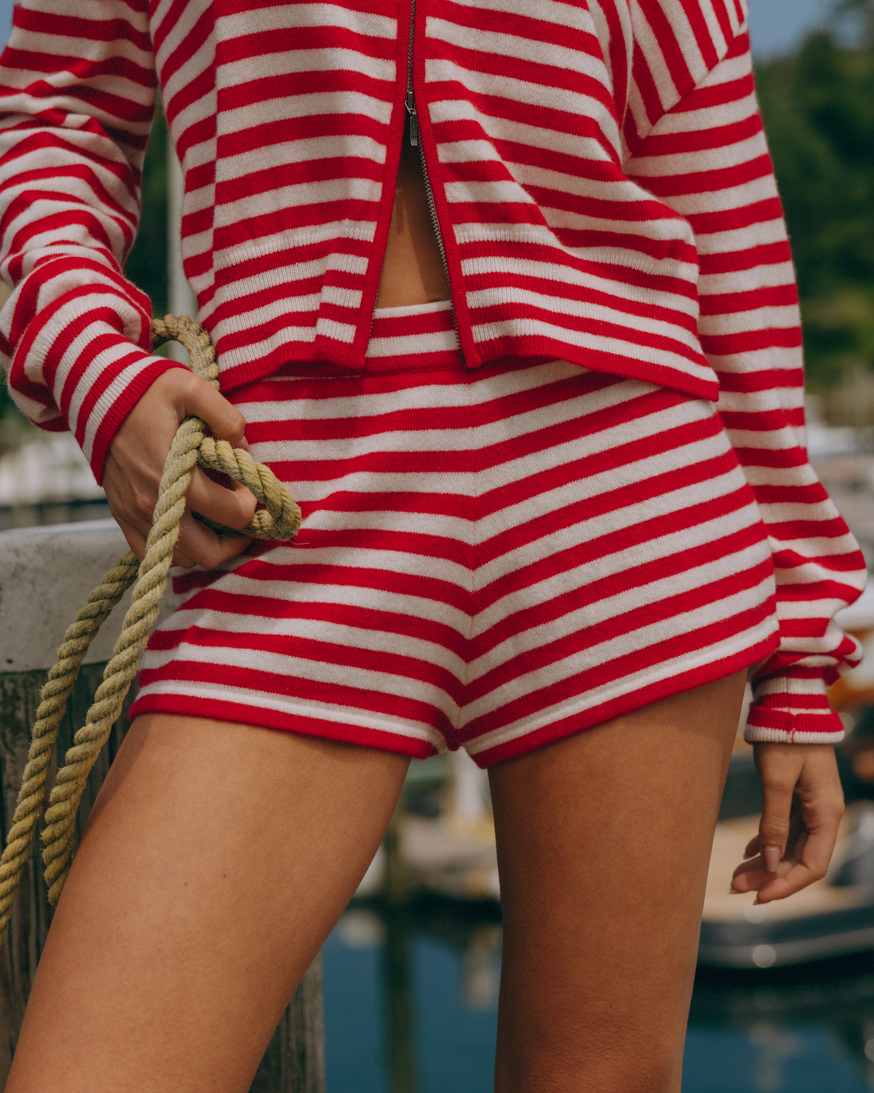 Cashmere Micro Shorts - Red + White Stripe