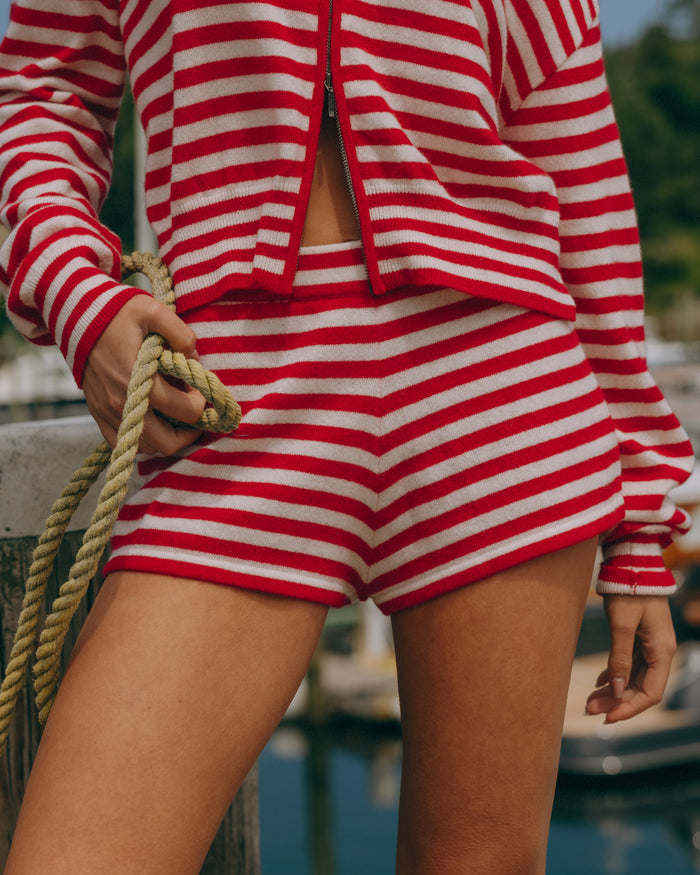 Cashmere Micro Shorts - Red + White Stripe