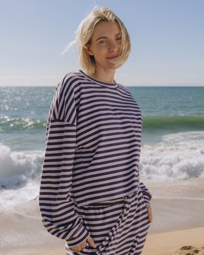 Striped Cotton Long Sleeve - Plum + Wink Stripe with Monochrome Patch