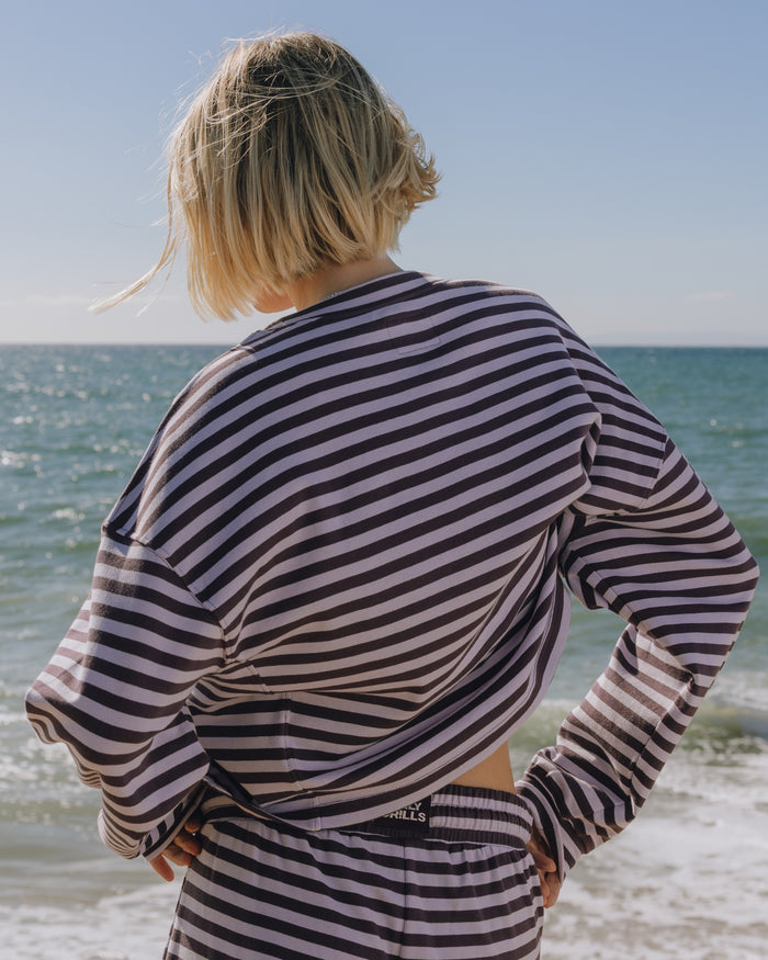 Striped Cotton Long Sleeve - Plum + Wink Stripe with Monochrome Patch