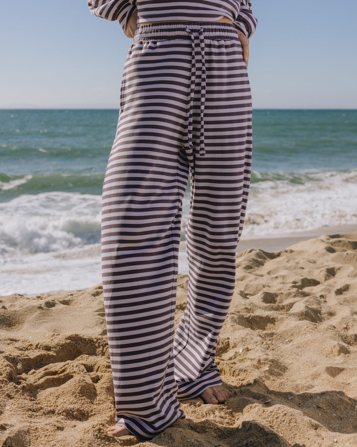 Striped Cotton Pants - Plum + Wink Stripe with Monochrome Patch