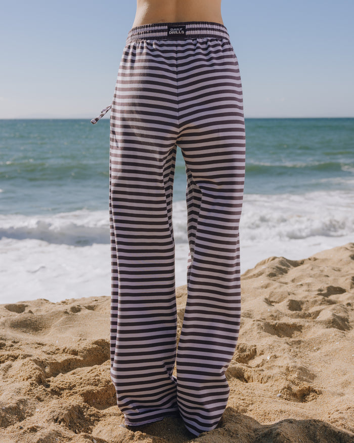 Striped Cotton Pants - Plum + Wink Stripe with Monochrome Patch
