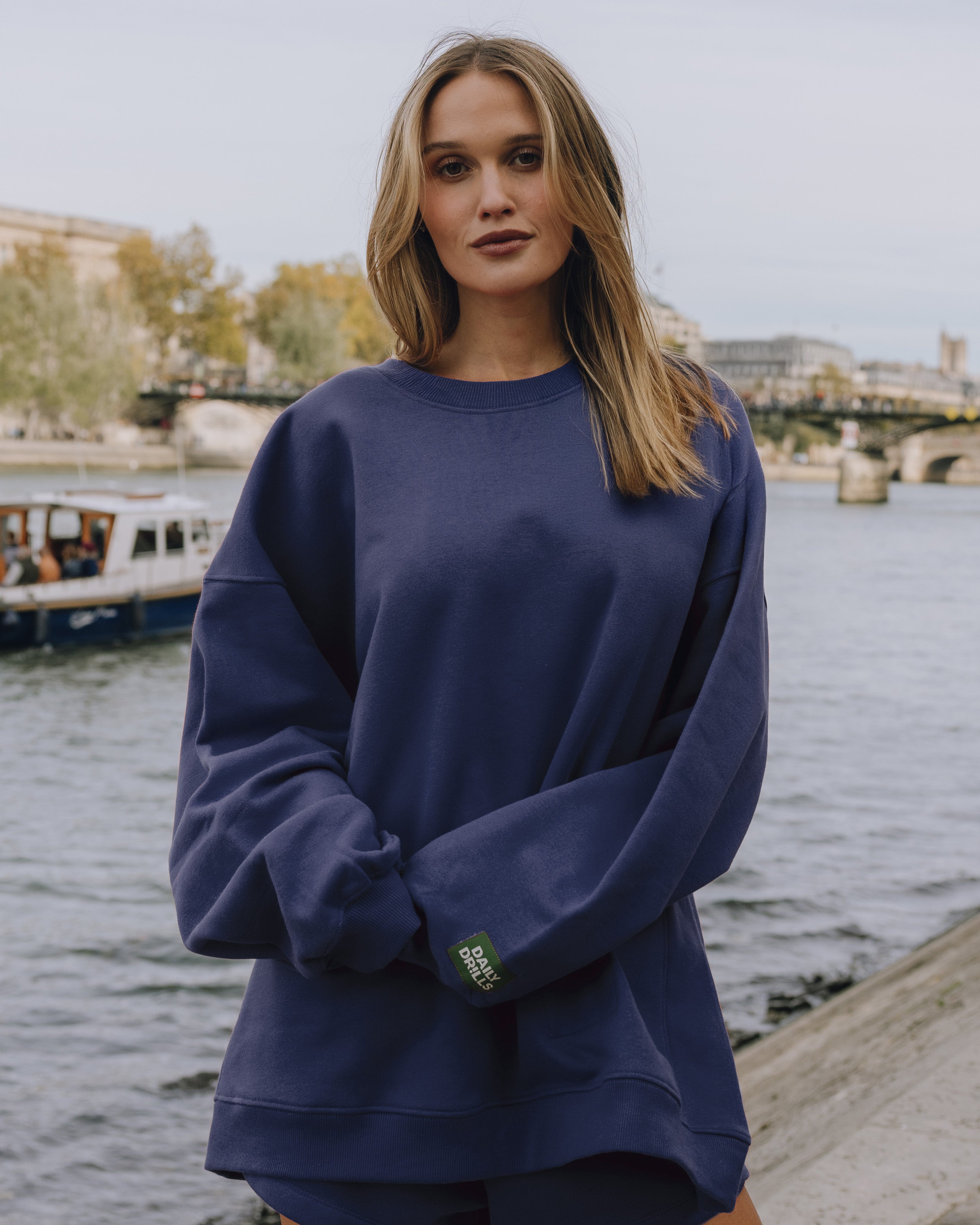 Oversized Fleece Crew - Navy