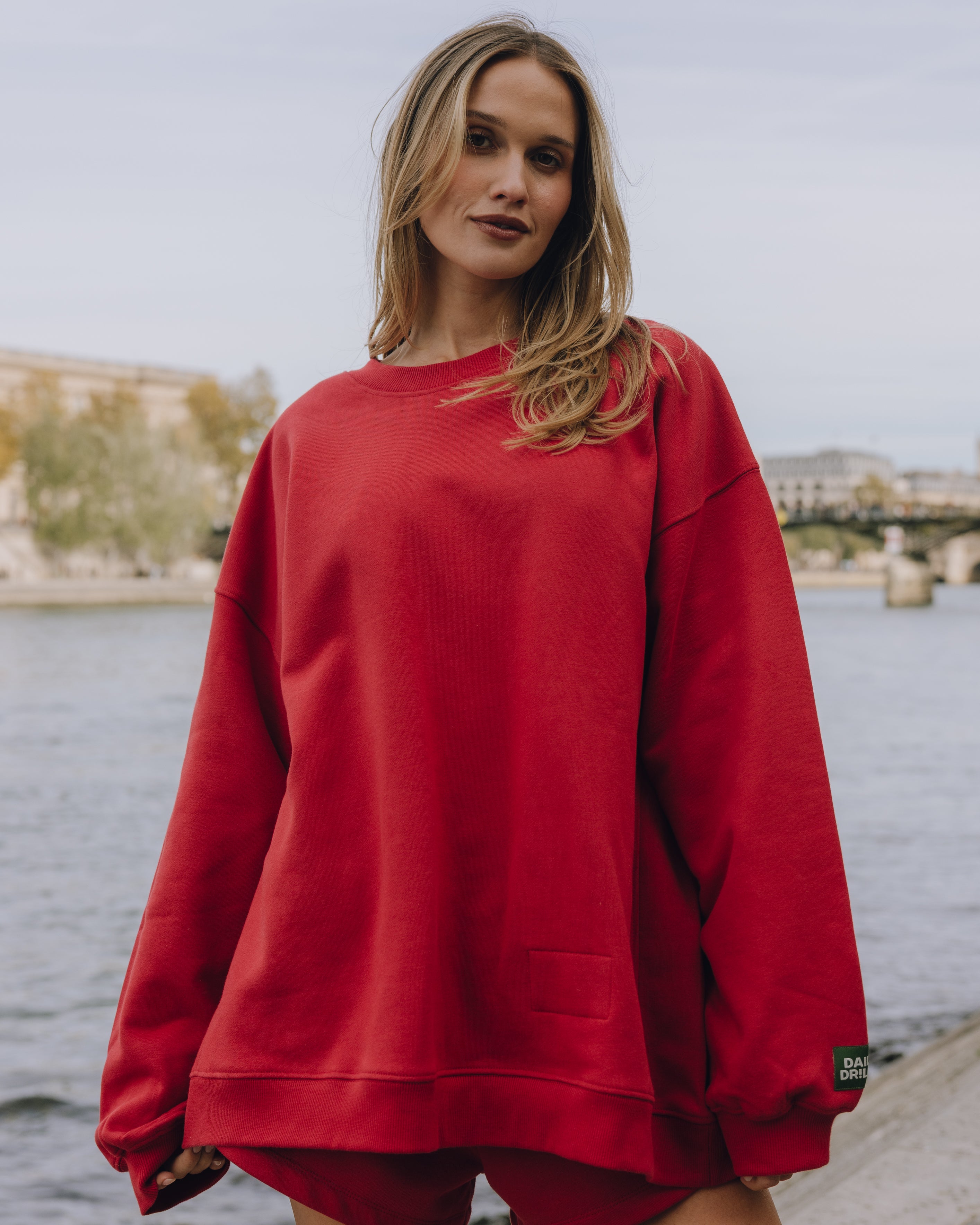 Oversized Fleece Crew - Vintage Red