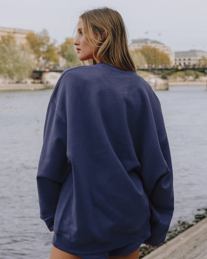 Oversized Fleece Crew - Navy