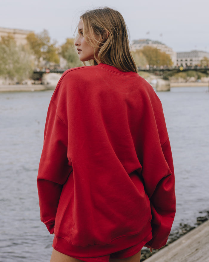 Oversized Fleece Crew - Vintage Red