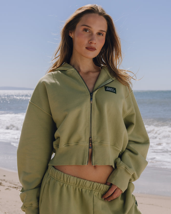 Heavyweight Double Zip Hoodie - Matcha