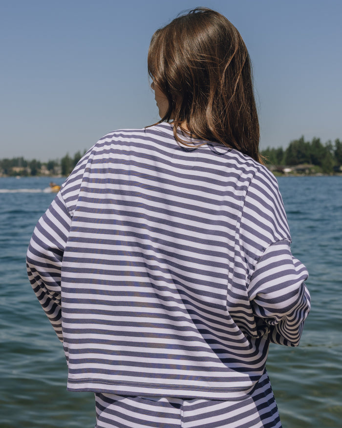 Striped Cotton Long Sleeve - Navy + White Stripe