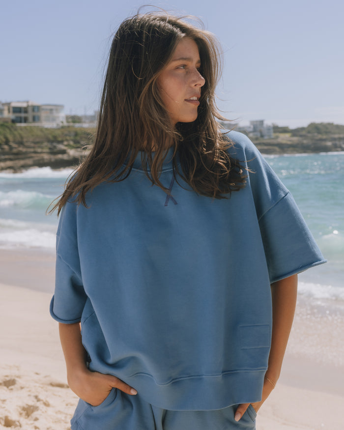 Cropped Sleeve Vintage Crew - Cabana + Navy with Tonal Patch