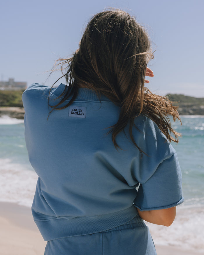 Cropped Sleeve Vintage Crew - Cabana + Navy with Tonal Patch