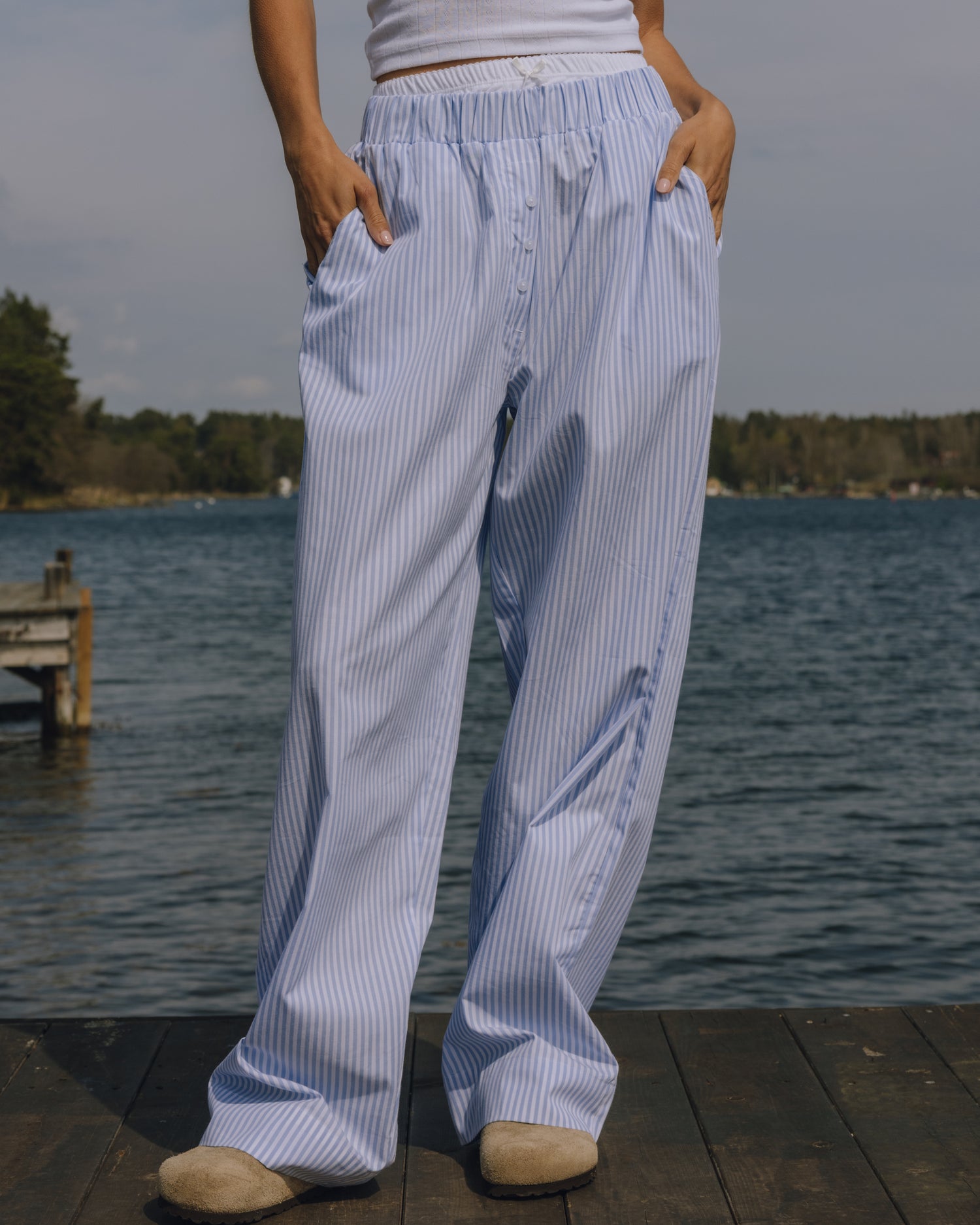 Pointelle Layered Poplin Resort Pants