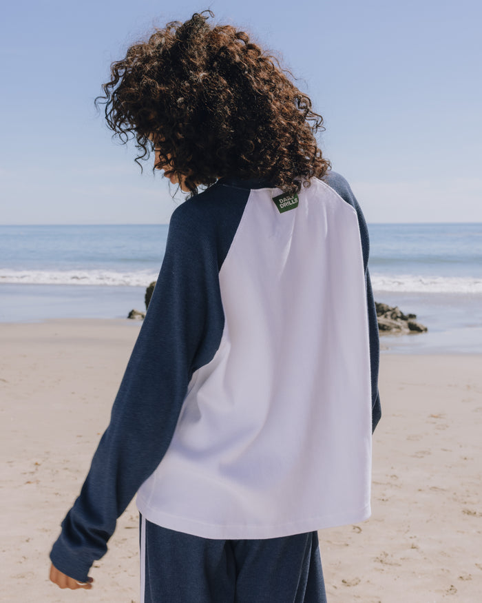 Oversized Raglan Thermal - Denim + White