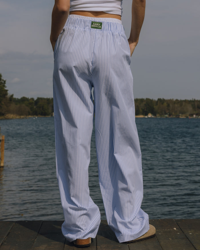 Pointelle Layered Poplin Resort Pants - Mist + White Stripe