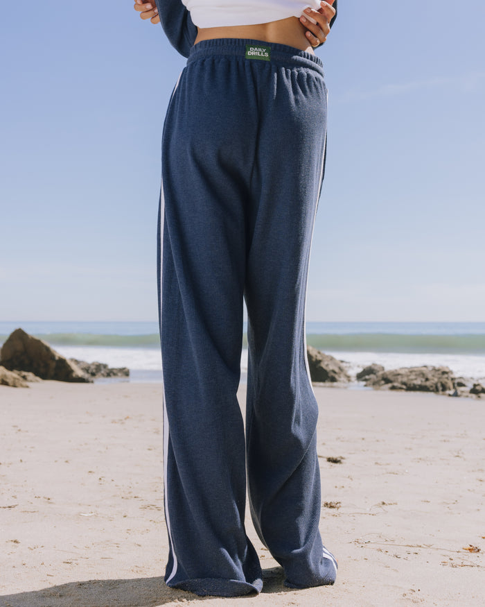 Thermal Resort Pants with Stripes - Denim + White