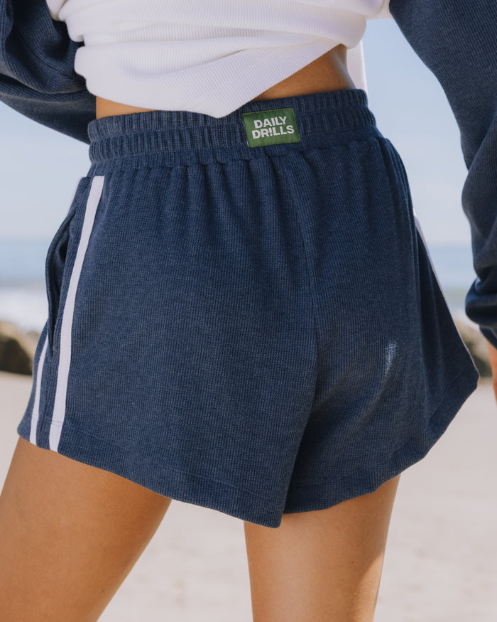 Thermal Resort Shorts with Stripes - Denim + White