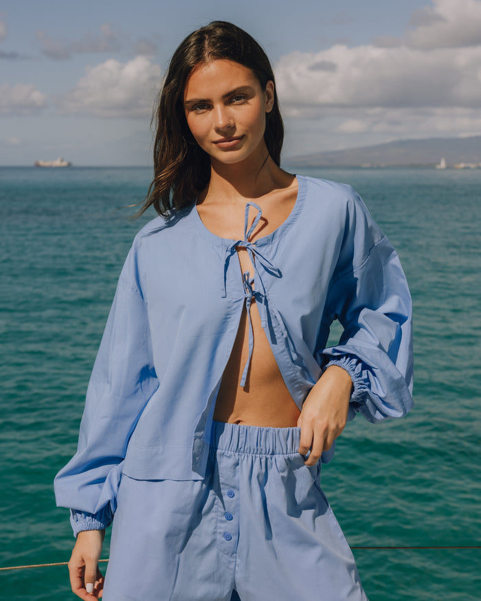 Poplin Tie Top - Blue