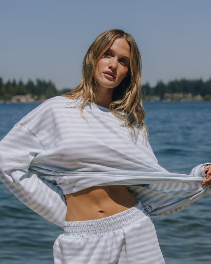 Striped Cotton Long Sleeve - Lake Day + White Stripe