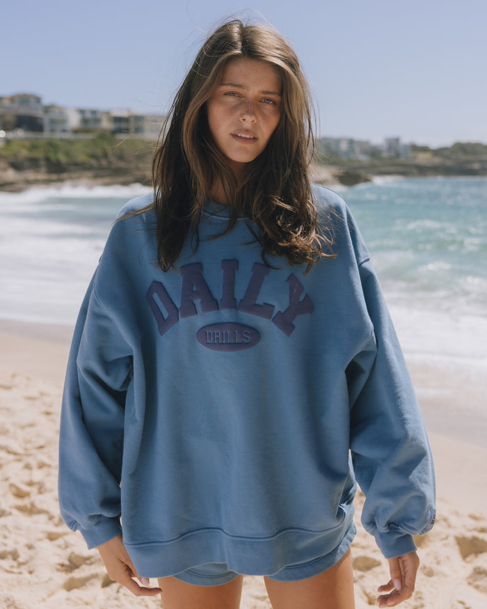 Oversized Daily Crew - Cabana + Navy with Tonal Patch
