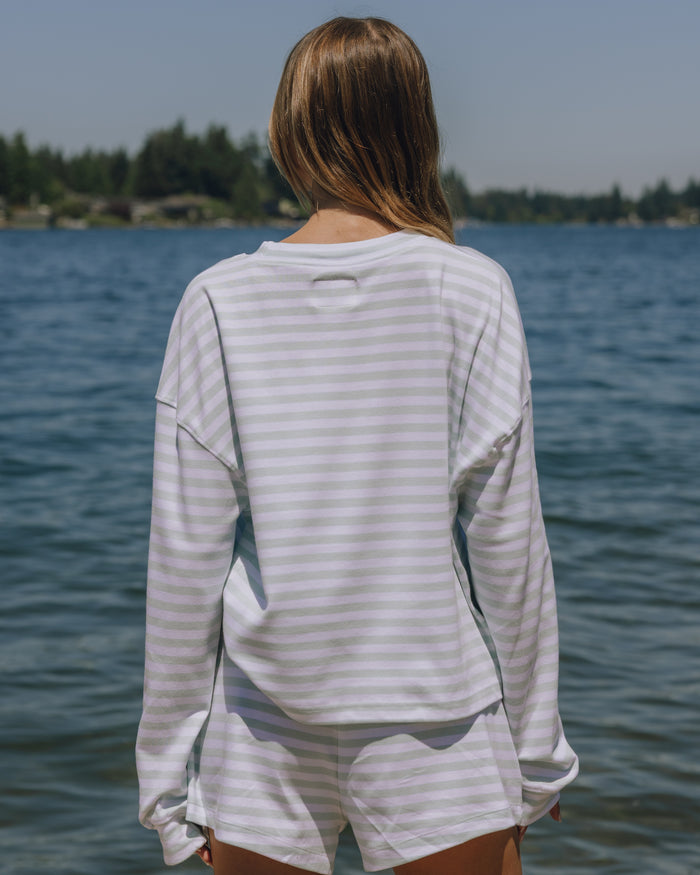 Striped Cotton Long Sleeve - Lake Day + White Stripe