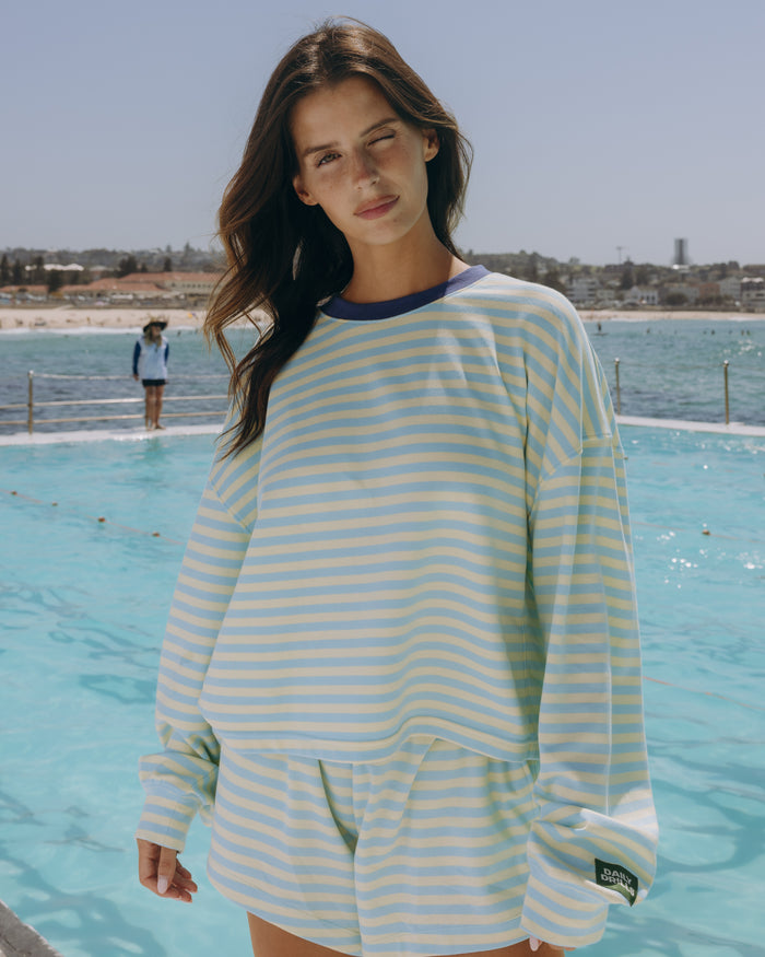 Striped Cotton Long Sleeve - Lemonade + Malibu Stripe