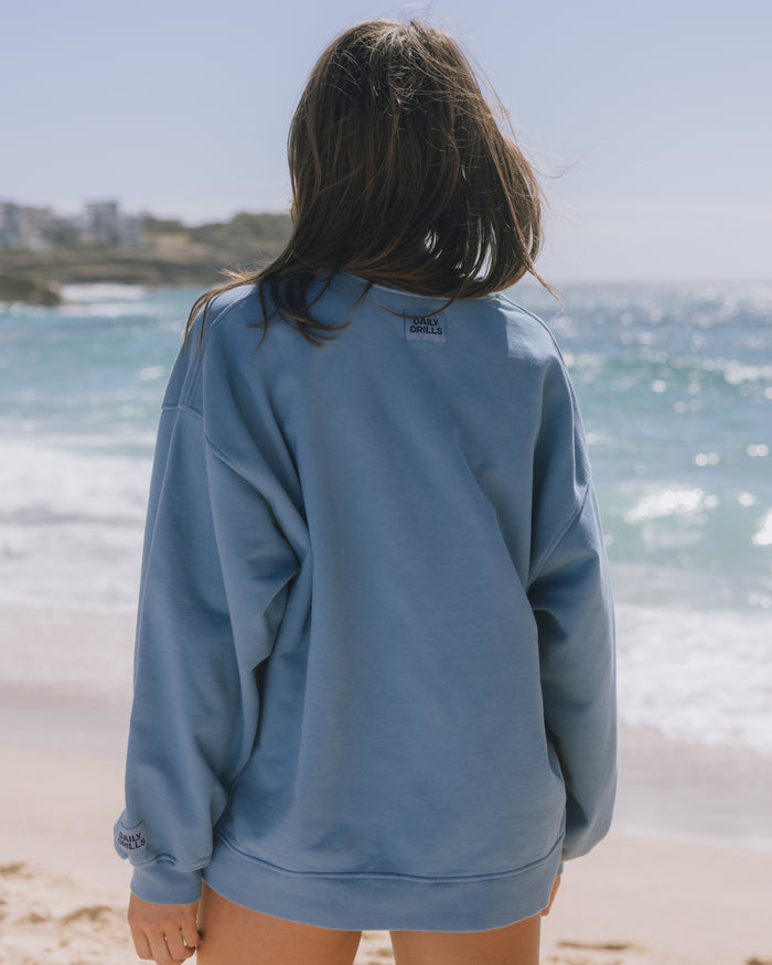 Oversized Daily Crew - Cabana + Navy with Tonal Patch