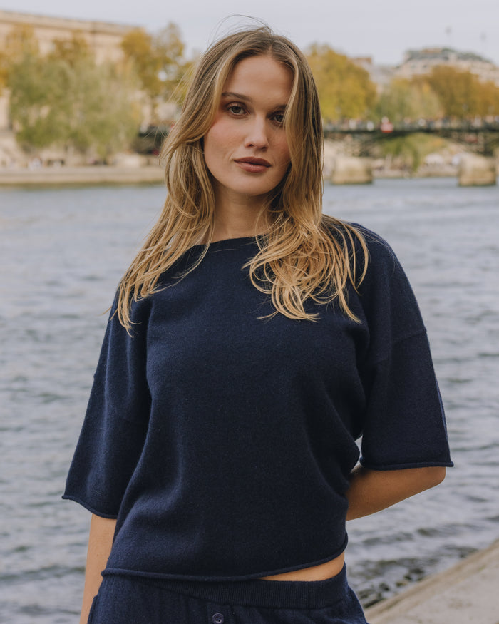 Cashmere Cropped Sleeve - Navy