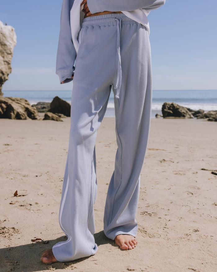 Thermal Resort Pants with Stripes - Mist + White