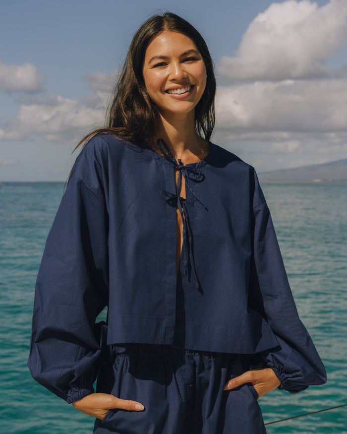 Poplin Tie Top - Navy
