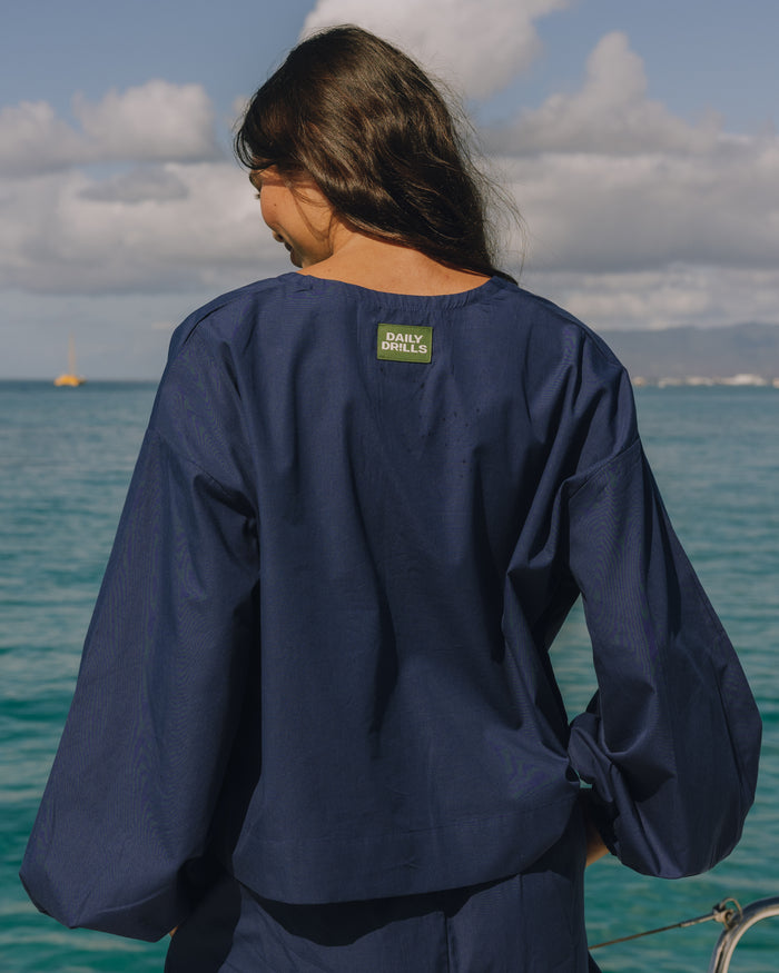 Poplin Tie Top - Navy