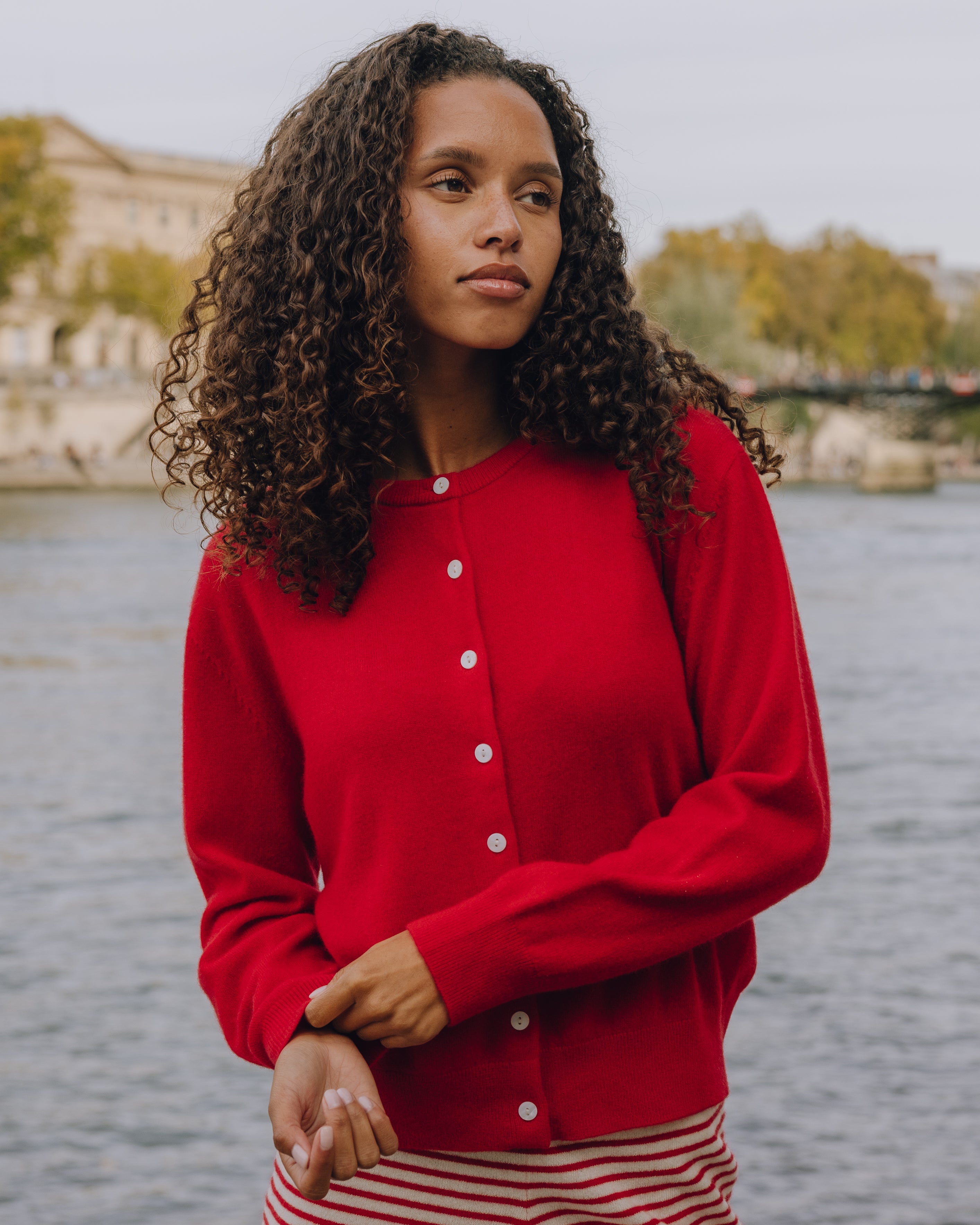 Cashmere Button Up Sweater - Red