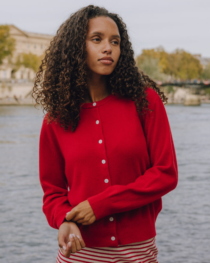Cashmere Button Up Sweater - Red
