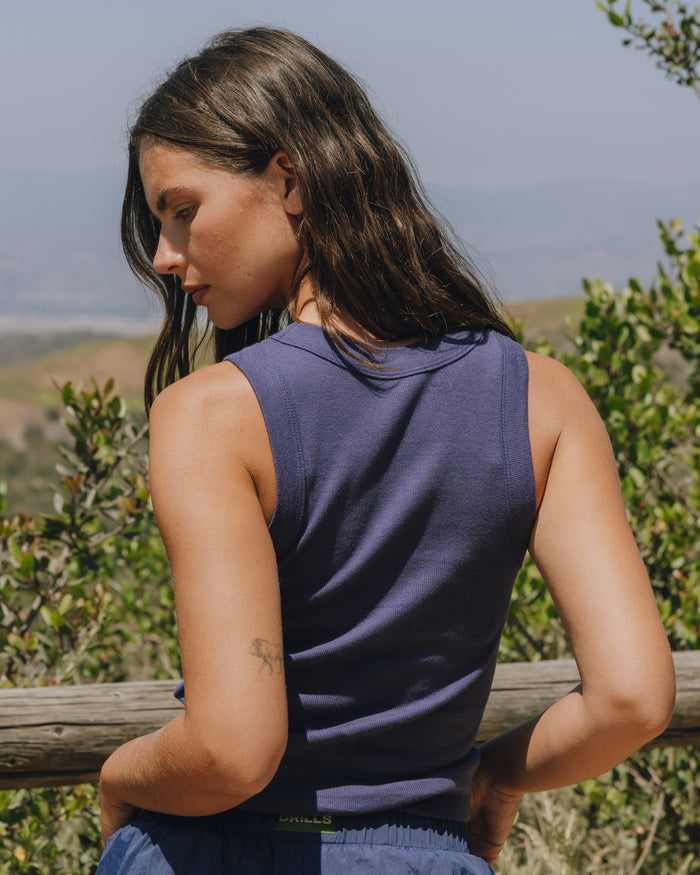 Logo Ribbed Tank - Navy