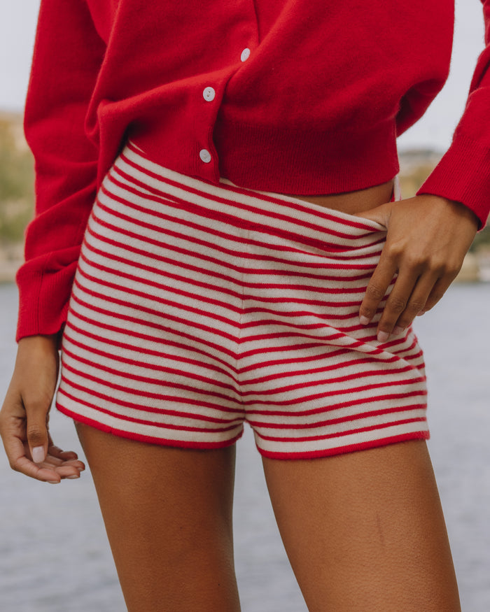 Cashmere Micro Shorts - Red + White Stripe