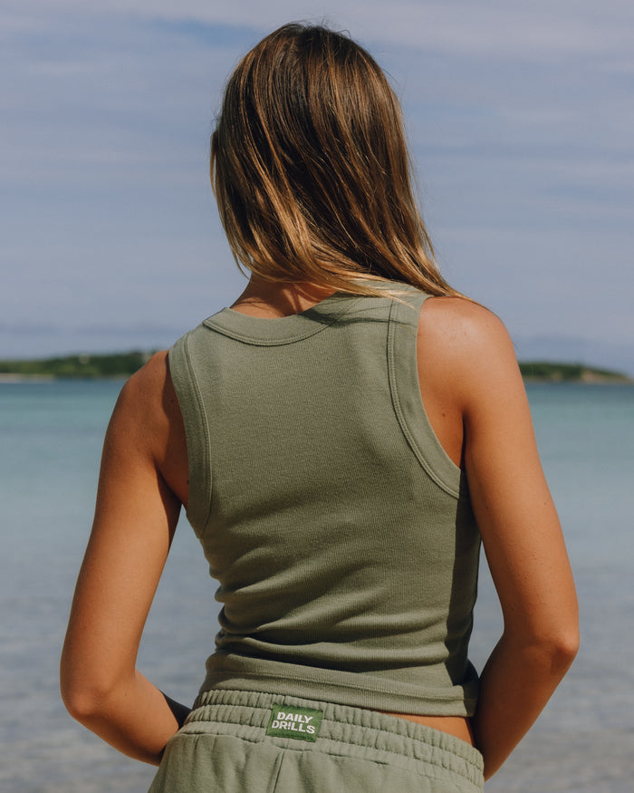 Logo Ribbed Tank - DD Green