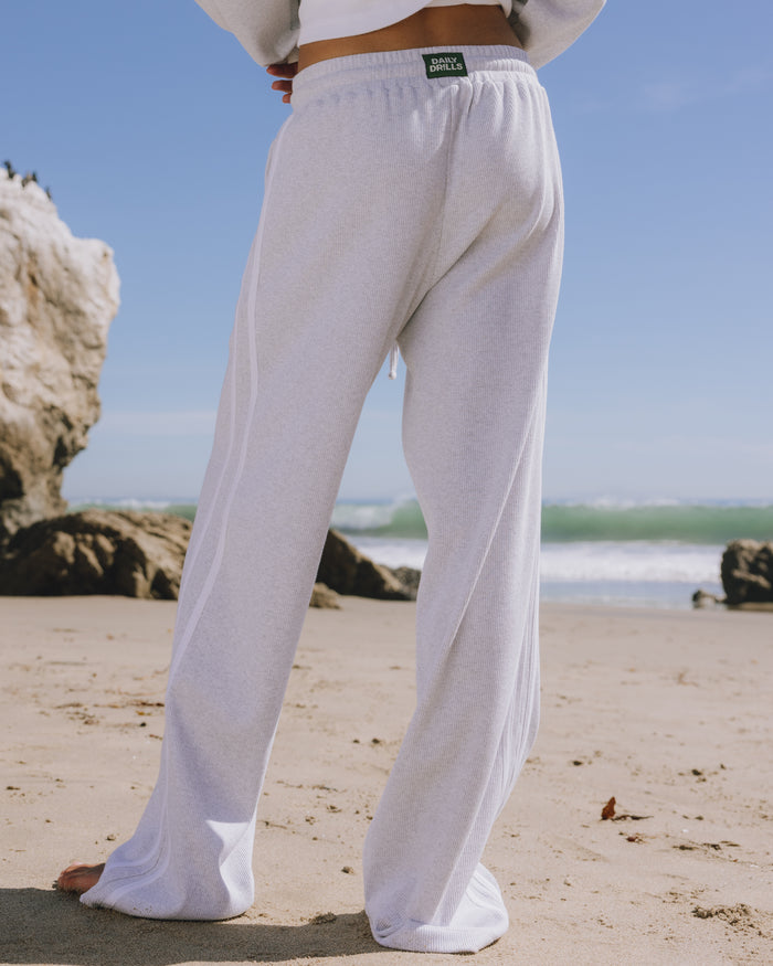 Thermal Resort Pants with Stripes - Light Grey + White