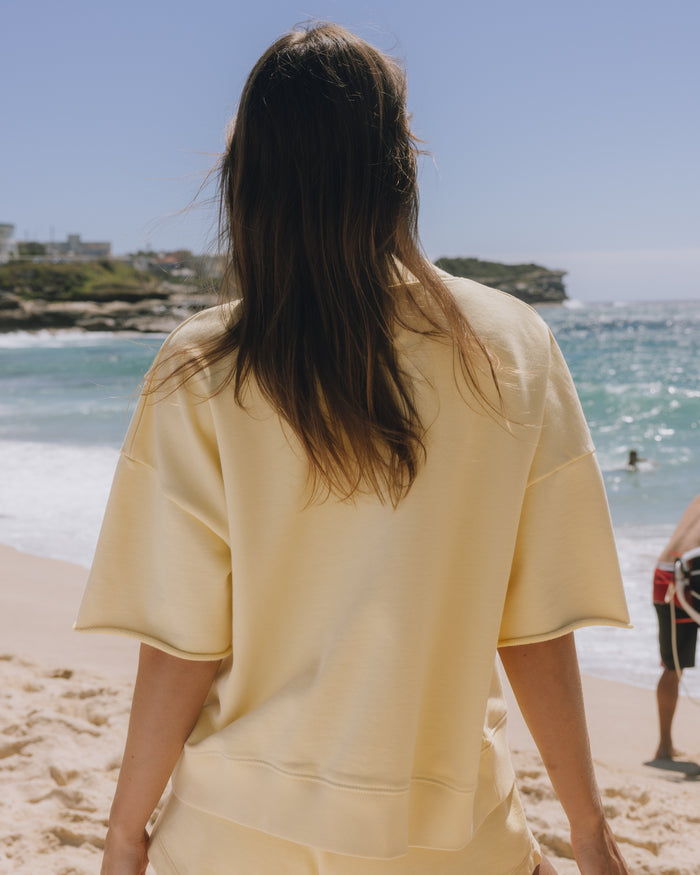 Cropped Sleeve Vintage Crew - Butter + Sunny with Tonal Patch