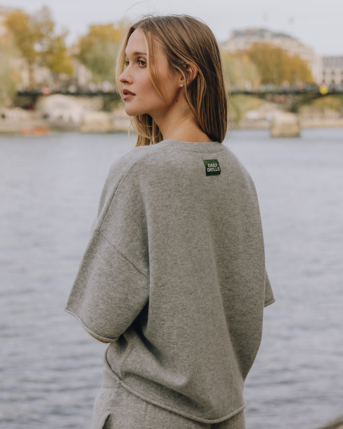 Cashmere Cropped Sleeve - Dark Heather Grey