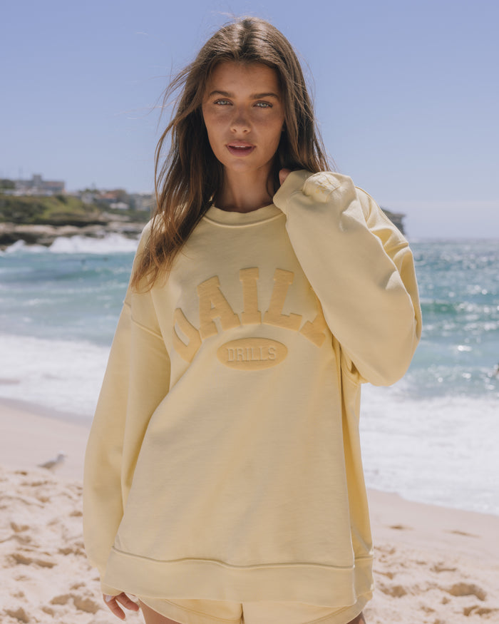 Oversized Daily Crew - Butter + Sunny with Tonal Patch