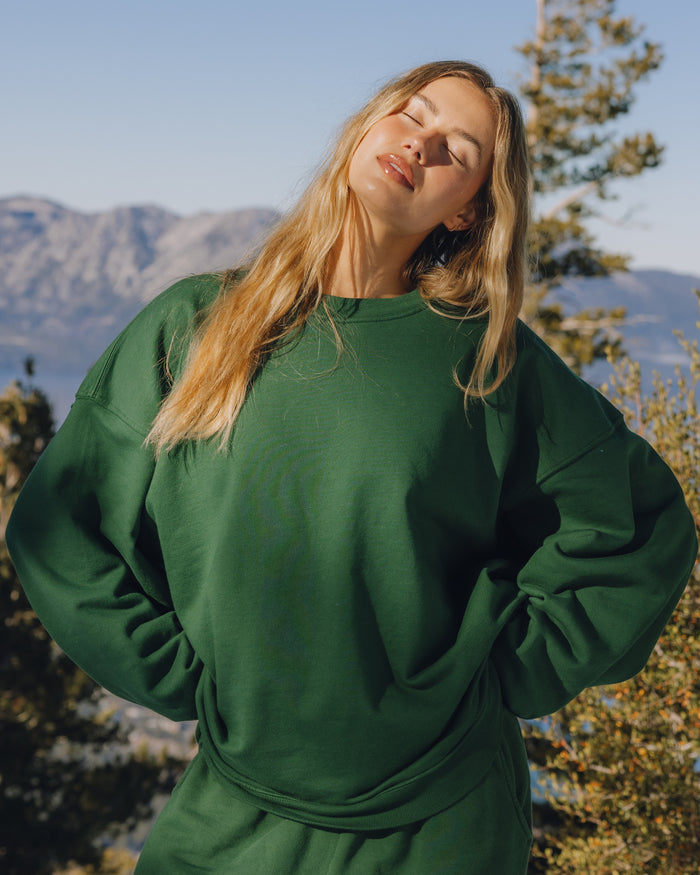 Unisex Oversized Crew - Forest Green