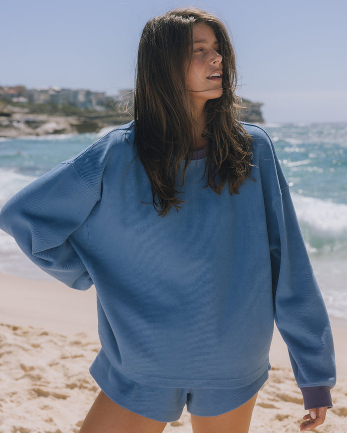 Oversized Thermal - Cabana + Navy Rib with Tonal Patch