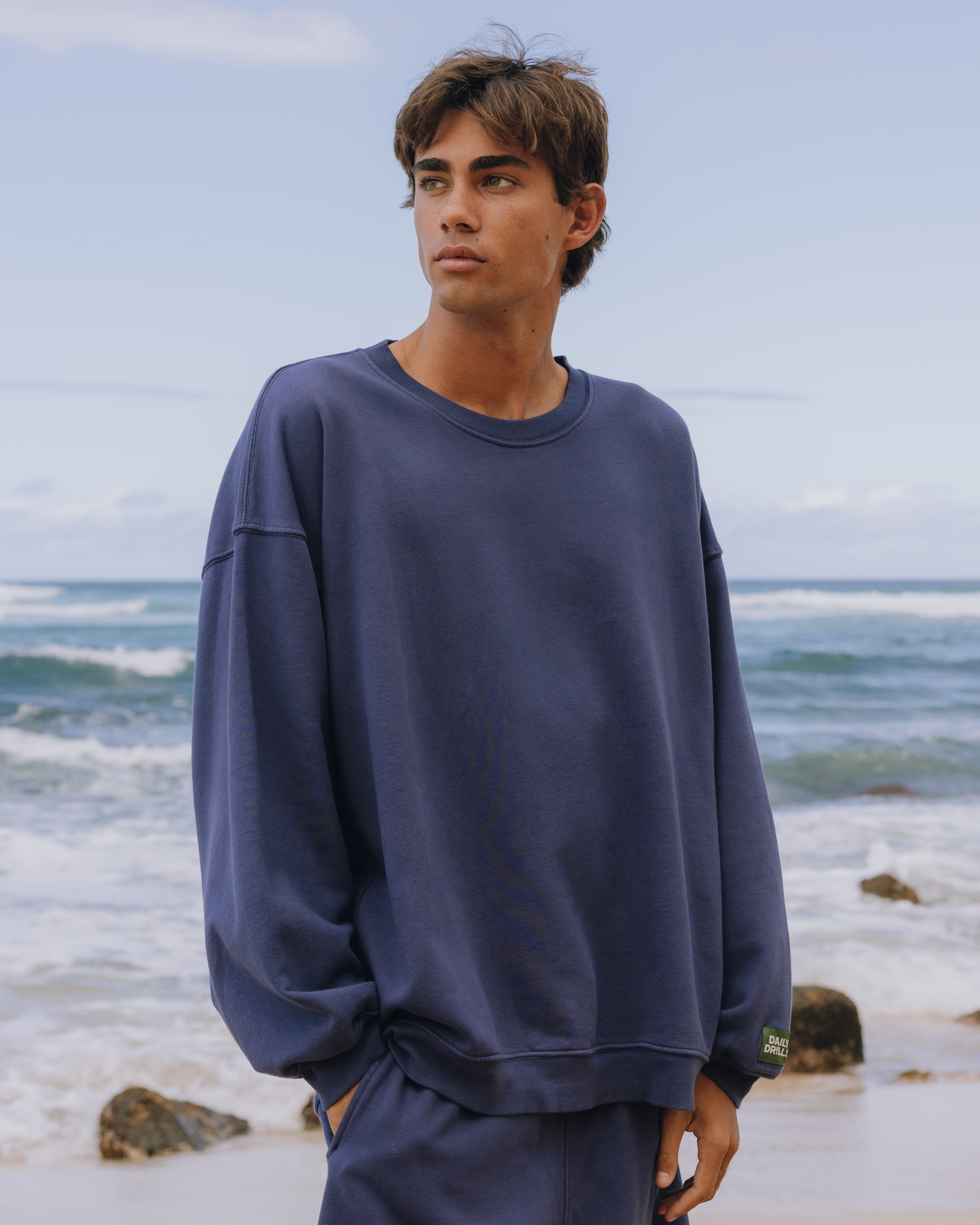 Unisex Oversized Crew - Navy – shopdailydrills