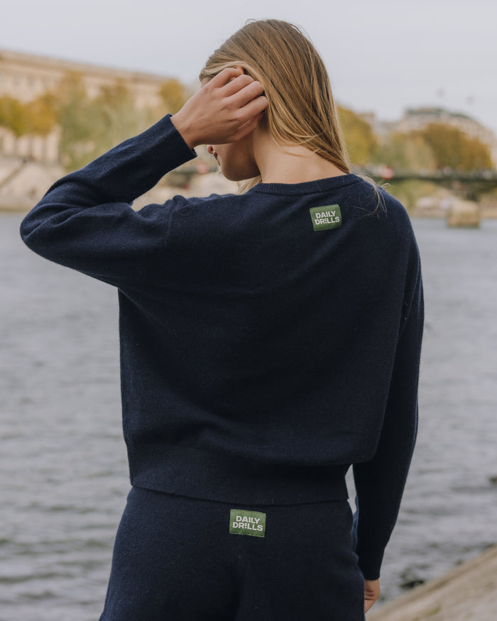 Cashmere Button Up Sweater - Navy