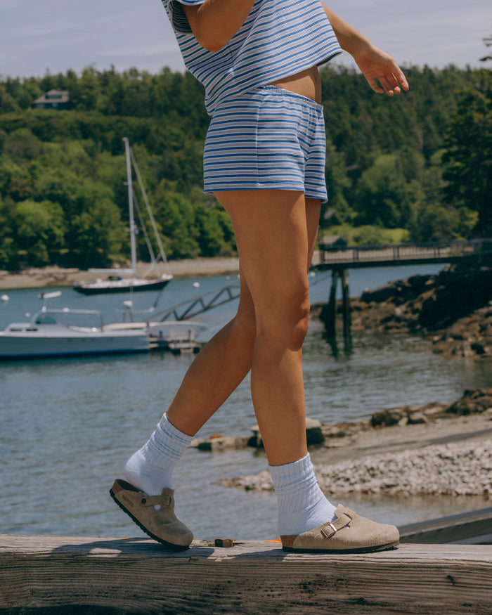 Striped Ribbed Micro Shorts - Powder + Cobalt + Cream Stripe