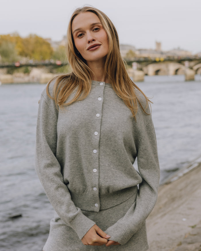 Cashmere Button Up Sweater - Dark Heather Grey